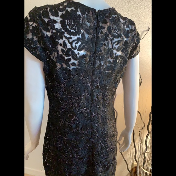 MARINA Black Short sleeve Lace Metallic Dress - Picture 3 of 8